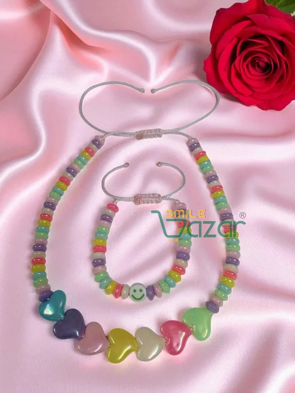 Handmade_Adjustable_Lovely_Kids_Girl's_Beaded_Necklace_&_Bracelet_Sets_Princess_for_Kids_Girl's_Necklace_and_Bracelet_Girl's_Gift__Jewelry__for_Princess__-_MULTICOLOR
