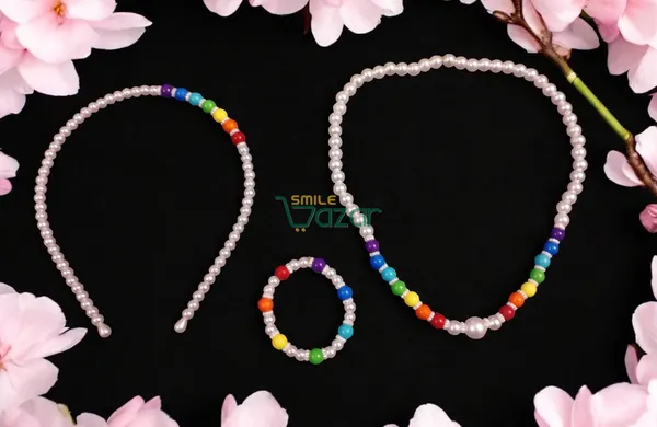Handmade_Stretchable_Lovely_Kids_/_Girls_Beaded_Necklace_,_Bracelet_&_Hairband_Sets__For_Princess_Girls_Gift__Jewellery_-_Multi_Color