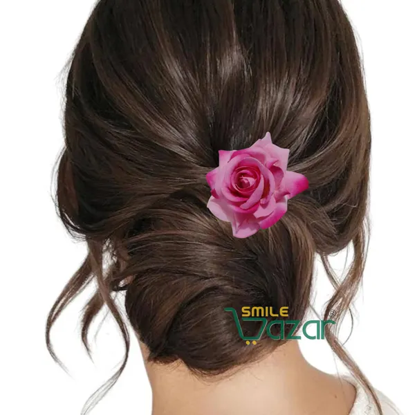 LIGHT_PINK_Rose_Bridal_Hair_Pin_Bun_Pin_Accessories_/_Fancy_Golden_Juda_Pins_with_Artificial_Big_Size_Rose_Hair_Pin_for_Women_and_Girls_hair_pins_for_women_wedding_-_Set_of_2_PCs