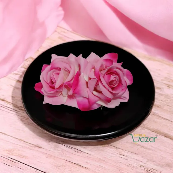 LIGHT_PINK_Rose_Bridal_Hair_Pin_Bun_Pin_Accessories_/_Fancy_Golden_Juda_Pins_with_Artificial_Big_Size_Rose_Hair_Pin_for_Women_and_Girls_hair_pins_for_women_wedding_-_Set_of_2_PCs