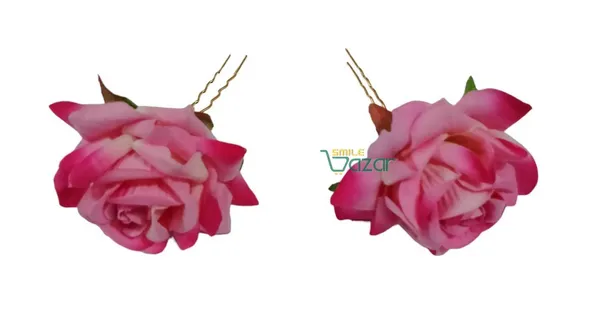 LIGHT_PINK_Rose_Bridal_Hair_Pin_Bun_Pin_Accessories_/_Fancy_Golden_Juda_Pins_with_Artificial_Big_Size_Rose_Hair_Pin_for_Women_and_Girls_hair_pins_for_women_wedding_-_Set_of_2_PCs