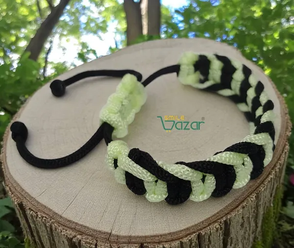 NEON_GREEN_&_BLACK_HANDMADE__BRACELET_ADJUSTABLE_WRISTBAND_BRACELET_FRIENDSHIP_BAND_FOR_WOMEN_AND_MEN_SKIN_FRIENDLY