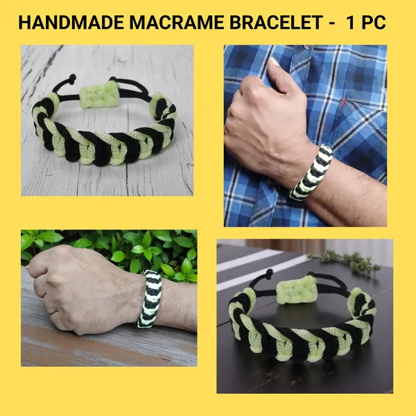 NEON_GREEN_&_BLACK_HANDMADE__BRACELET_ADJUSTABLE_WRISTBAND_BRACELET_FRIENDSHIP_BAND_FOR_WOMEN_AND_MEN_SKIN_FRIENDLY