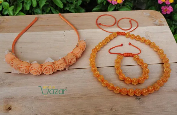 ORANGE_Handmade_Adjustable_Lovely_Kids_/_Girls_Beaded_Necklace_,_Bracelet_&_Hairband_Sets__for_Princess_Girls_Gift__Jewellery