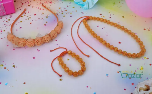 ORANGE_Handmade_Adjustable_Lovely_Kids_/_Girls_Beaded_Necklace_,_Bracelet_&_Hairband_Sets__for_Princess_Girls_Gift__Jewellery