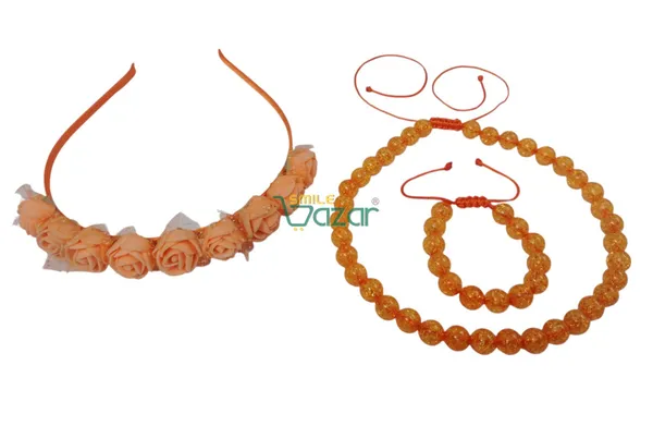 ORANGE_Handmade_Adjustable_Lovely_Kids_/_Girls_Beaded_Necklace_,_Bracelet_&_Hairband_Sets__for_Princess_Girls_Gift__Jewellery