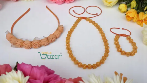ORANGE_Handmade_Adjustable_Lovely_Kids_/_Girls_Beaded_Necklace_,_Bracelet_&_Hairband_Sets__for_Princess_Girls_Gift__Jewellery