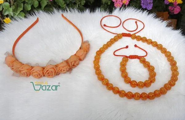 ORANGE_Handmade_Adjustable_Lovely_Kids_/_Girls_Beaded_Necklace_,_Bracelet_&_Hairband_Sets__for_Princess_Girls_Gift__Jewellery