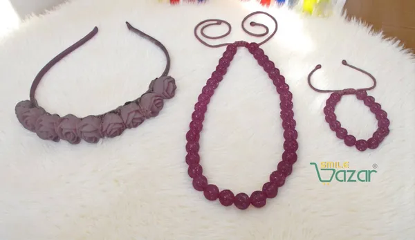PINK_Handmade_Adjustable_Lovely_Kids_/_Girls_Beaded_Necklace_,_Bracelet_&_Hairband_Sets__for_Princess_Girls_Gift__Jewellery