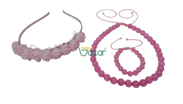 PINK_Handmade_Adjustable_Lovely_Kids_/_Girls_Beaded_Necklace_,_Bracelet_&_Hairband_Sets__for_Princess_Girls_Gift__Jewellery