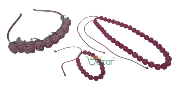 PINK_Handmade_Adjustable_Lovely_Kids_/_Girls_Beaded_Necklace_,_Bracelet_&_Hairband_Sets__for_Princess_Girls_Gift__Jewellery