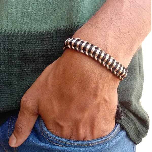 Tan_And_Black_Bracelet_Adjustable_Charming_Wristband_Handmade_Friendship_Band_For_Women_And_Men