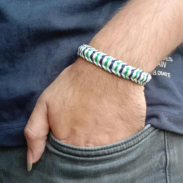 Green_&_Blue_And_White_Handmade_Adjustable_Bracelet_Wristband_Friendship_Band_For_Men_And_Women