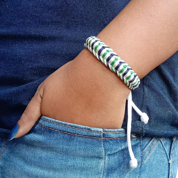 Green_&_Blue_And_White_Handmade_Adjustable_Bracelet_Wristband_Friendship_Band_For_Men_And_Women