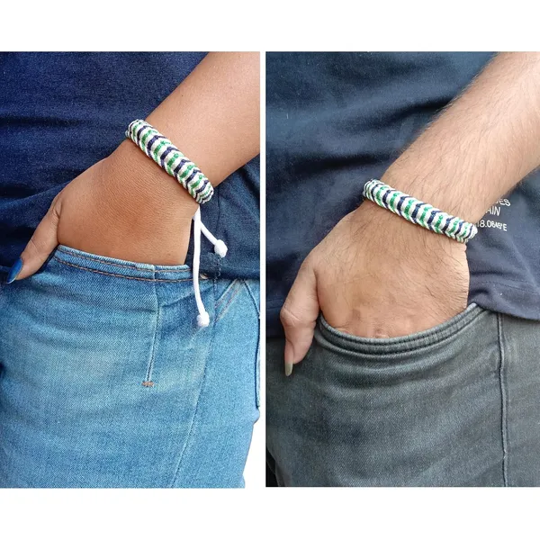 Green_&_Blue_And_White_Handmade_Adjustable_Bracelet_Wristband_Friendship_Band_For_Men_And_Women