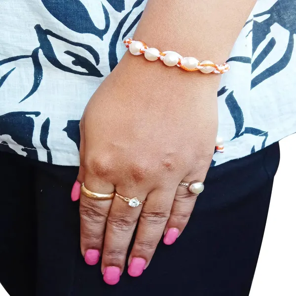 Orange_And_White_Handmade_Adjustable_Bracelet_Wristband_Friendship_Band_For_Women_Skin_Friendly