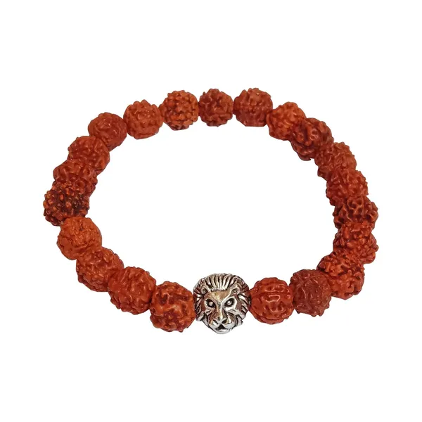 Brown_Rudraksha_Bracelet_With_Lion_Head_Charm_Stretchable_Energized_Wristband_Gift_For_Special_Ones.