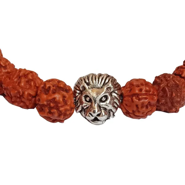 Brown_Rudraksha_Bracelet_With_Lion_Head_Charm_Stretchable_Energized_Wristband_Gift_For_Special_Ones.