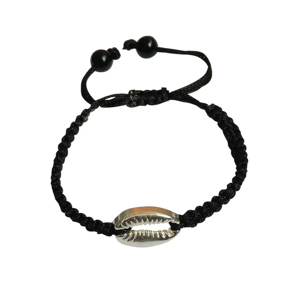 Black_Cowrie_Shell_Charm_Bracelet_Adjustable_Handmade_For_Girls,_Men,_Boys_And_Women