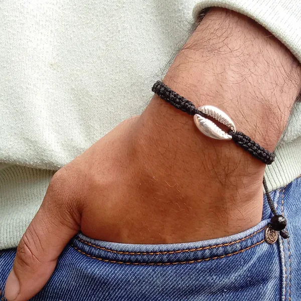 Black_Cowrie_Shell_Charm_Bracelet_Adjustable_Handmade_For_Girls,_Men,_Boys_And_Women
