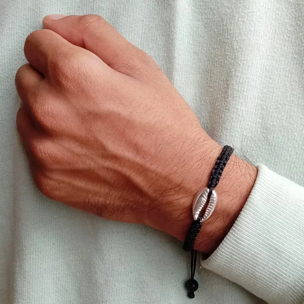 Black_Cowrie_Shell_Charm_Bracelet_Adjustable_Handmade_For_Girls,_Men,_Boys_And_Women