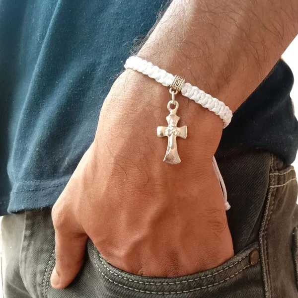 White_Holy_Cross_Adjustable_Handmade_Macrame_Bracelet_For_Men_And_Women