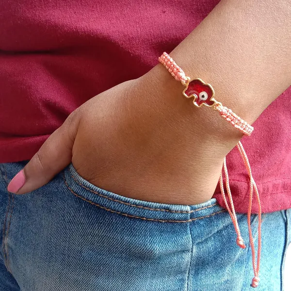 Peach_Elephant_Evil_Eye_Bracelet_Adjustable_Wristband_Handmade_Friendship_Brand_For_Girls,_Men,_Boys_And_Women_Gift