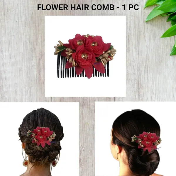 Magenta_Floral_Hair_Comb_Pin_Floral_For_Women_And_Girls_Hair