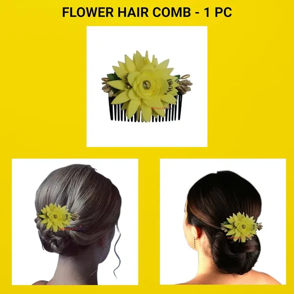 Yellow_Hair_Comb_Pin_Floral_For_Women_And_Girls_Hair