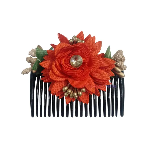 Orange_Floral_Hair_Comb_Pin_Floral_For_Women_And_Girls_Hair