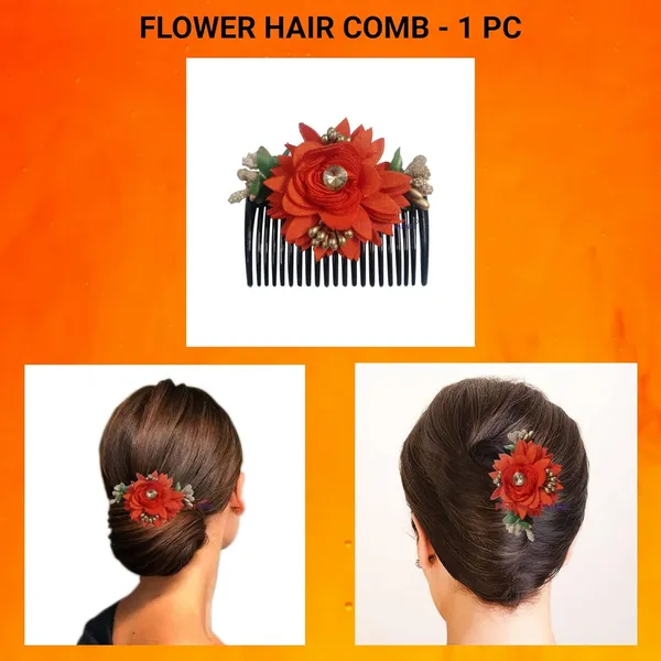 Orange_Floral_Hair_Comb_Pin_Floral_For_Women_And_Girls_Hair