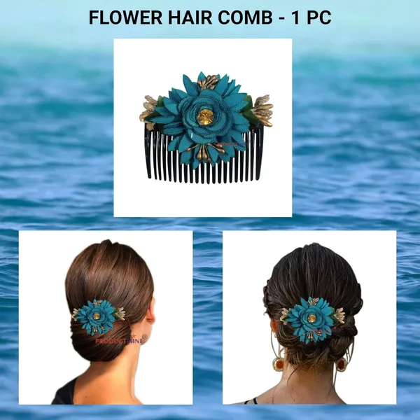 Turquoise_Floral_Hair_Comb_Pin_Floral_For_Women_And_Girls_Hair