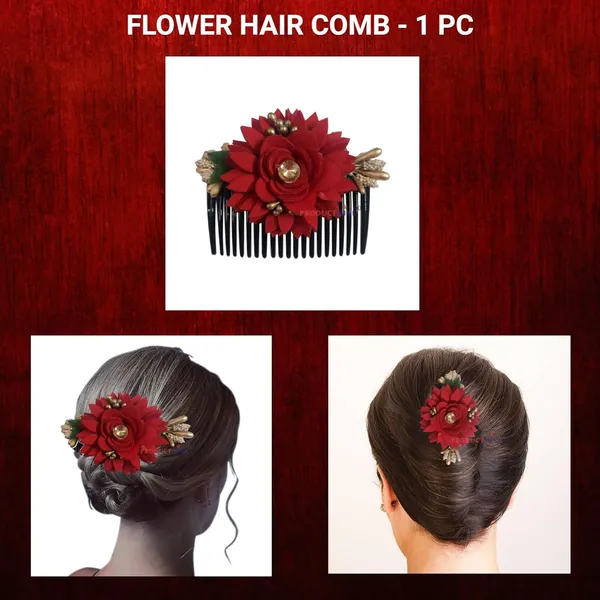 Maroon_Floral_Hair_Comb_Pin_Floral_For_Women_And_Girls_Hair