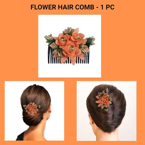 Peach_Floral_Hair_Comb_Pin_Floral_For_Women_And_Girls_Hair