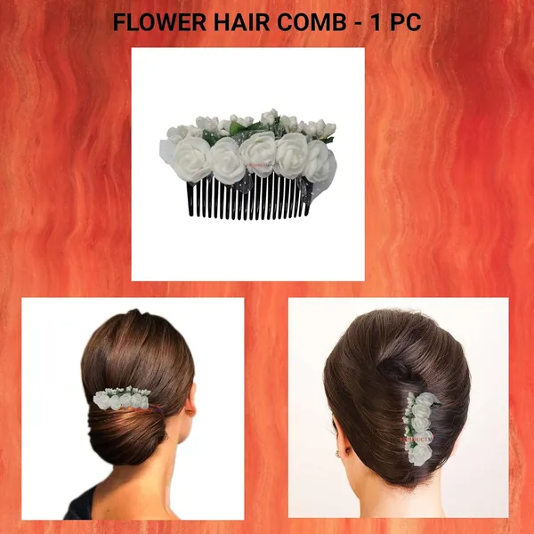 White_Hair_Comb_Flower_Hair_Comb_Artificial_Flower_Pin_Floral_For_Women_And_Girls_Hair