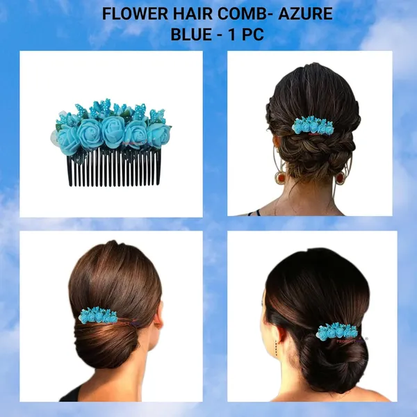 Blue_Floral_Hair_Comb_Pin_For_Women_And_Girls_Hair