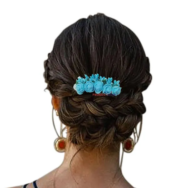 Blue_Floral_Hair_Comb_Pin_For_Women_And_Girls_Hair