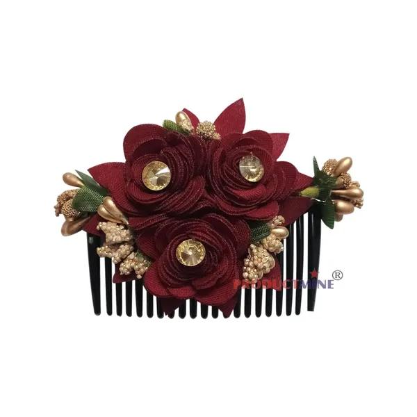 Maroon_Hair_Comb_Pin_Floral_For_Women_And_Girls_Hair