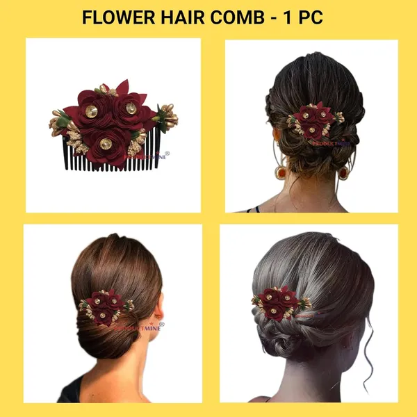 Maroon_Hair_Comb_Pin_Floral_For_Women_And_Girls_Hair