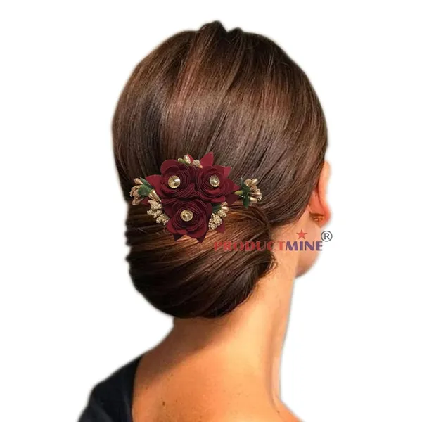 Maroon_Hair_Comb_Pin_Floral_For_Women_And_Girls_Hair