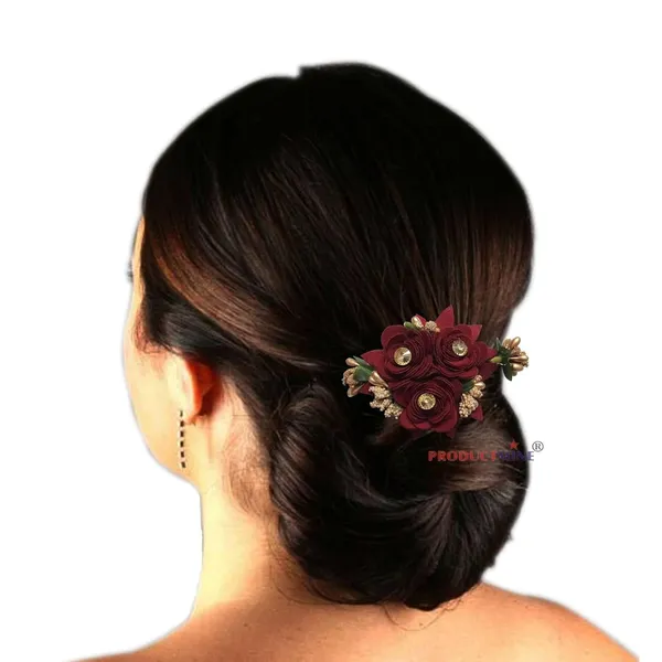 Maroon_Hair_Comb_Pin_Floral_For_Women_And_Girls_Hair