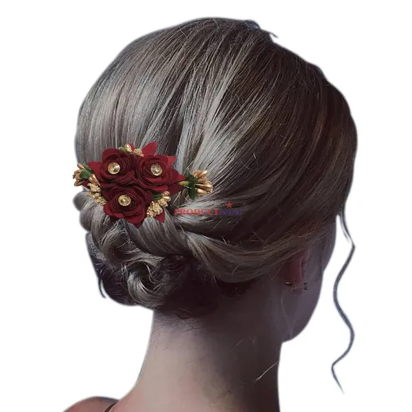 Maroon_Hair_Comb_Pin_Floral_For_Women_And_Girls_Hair