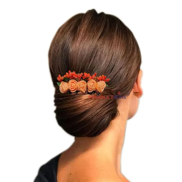 Orange_Floral_Flower_Hair_Comb_Artificial_Flower_Pin_For_Women_And_Girls_Hair