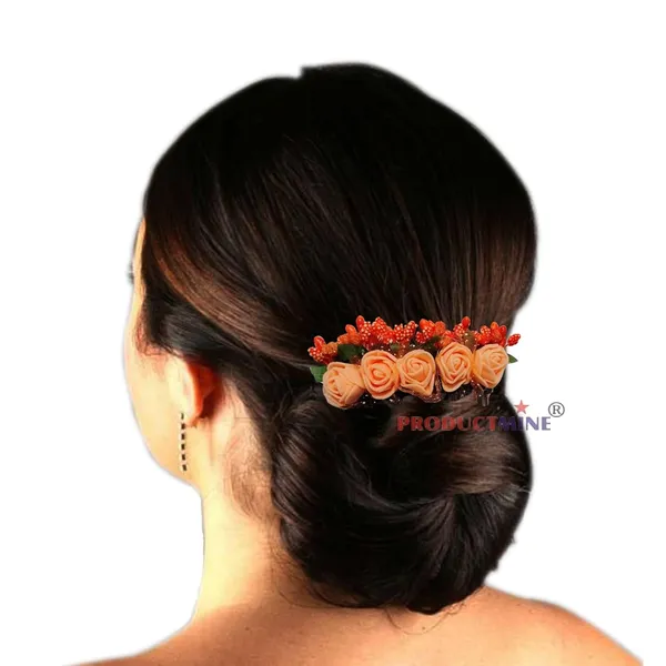 Orange_Floral_Flower_Hair_Comb_Artificial_Flower_Pin_For_Women_And_Girls_Hair