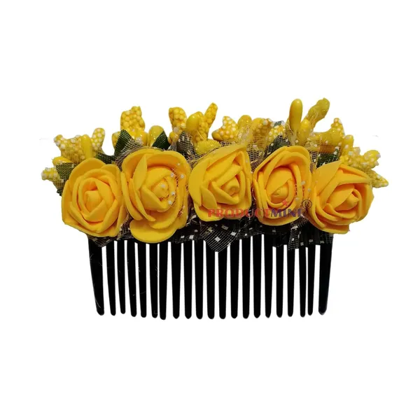 Yellow_Floral_Hair_Comb_With_Artificial_Flower_Pin_Floral_For_Women_And_Girls_Hair