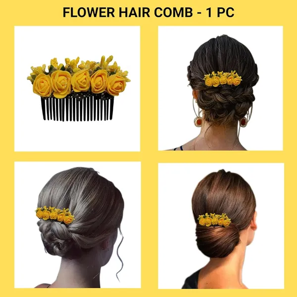 Yellow_Floral_Hair_Comb_With_Artificial_Flower_Pin_Floral_For_Women_And_Girls_Hair