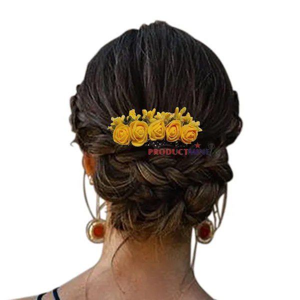 Yellow_Floral_Hair_Comb_With_Artificial_Flower_Pin_Floral_For_Women_And_Girls_Hair