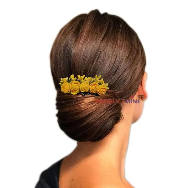 Yellow_Floral_Hair_Comb_With_Artificial_Flower_Pin_Floral_For_Women_And_Girls_Hair