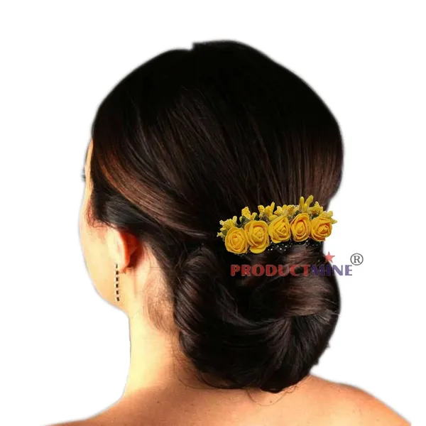 Yellow_Floral_Hair_Comb_With_Artificial_Flower_Pin_Floral_For_Women_And_Girls_Hair