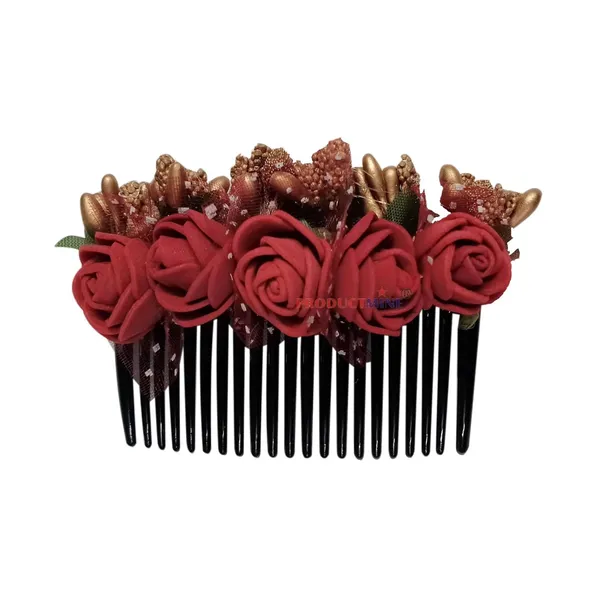 Maroon_Floral_Hair_Comb_Flower_Hair_Comb_Artificial_Flower_Pin_For_Women_And_Girls_Hair